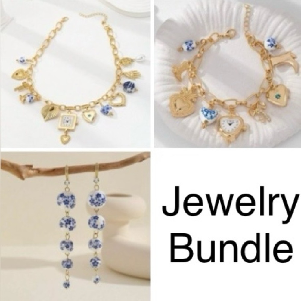 New - Ceramic Blue Jewelry Bundle
